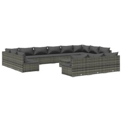 vidaXL Set de muebles de jardín 14 pzas y cojines ratán sintético gris