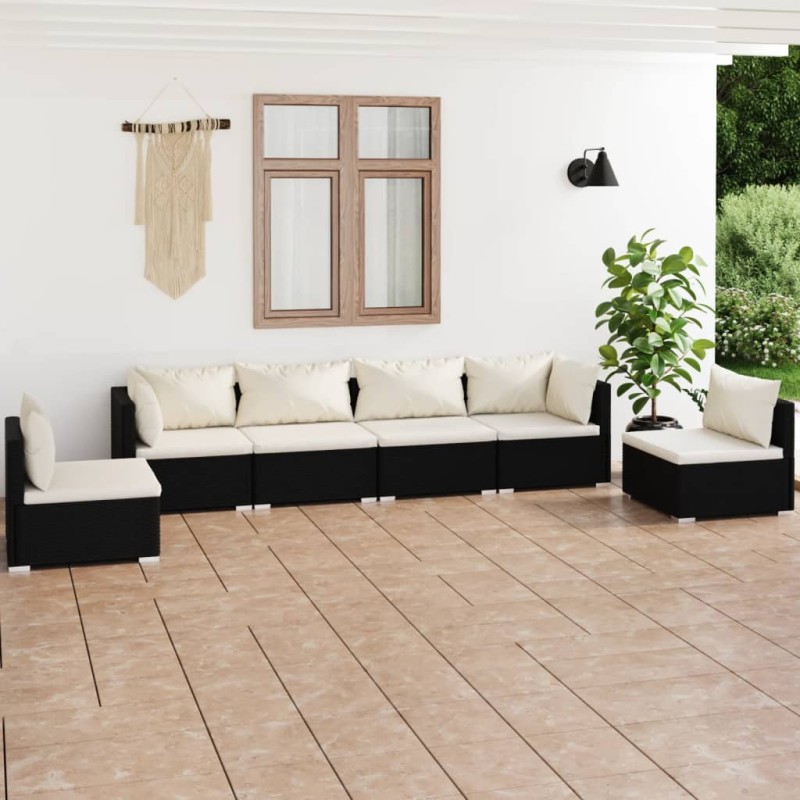 vidaXL Set de muebles de jardín 6 pzas y cojines ratán sintético negro vidaXL Set de muebles de jardín 6 pzas y cojines ratán sintético negro