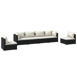 vidaXL Set de muebles de jardín 6 pzas y cojines ratán sintético negro