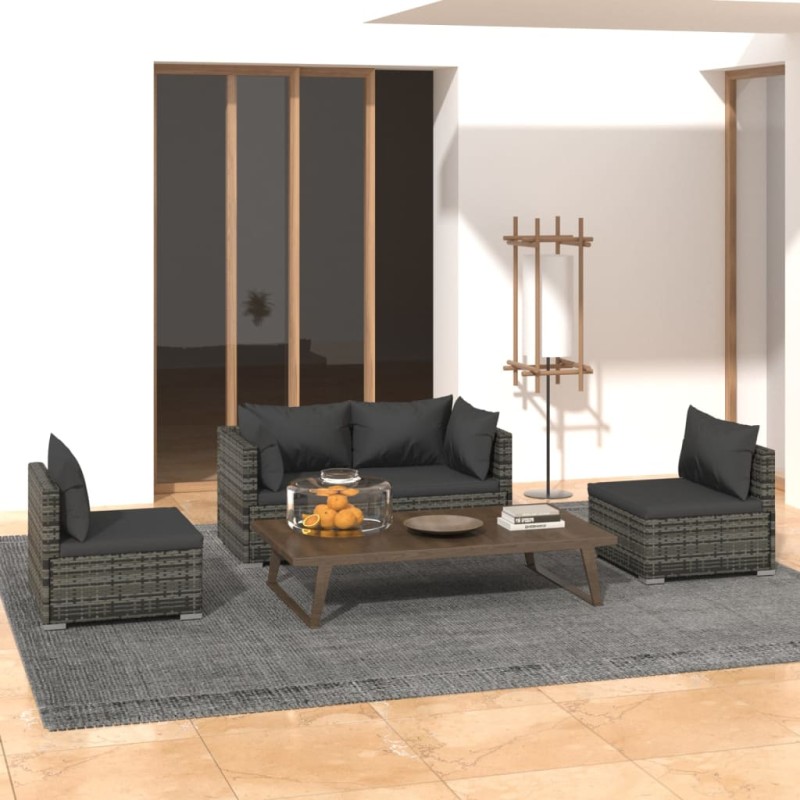 vidaXL Set muebles de jardín 4 piezas y cojines ratán sintético gris vidaXL Set muebles de jardín 4 piezas y cojines ratán sintético gris