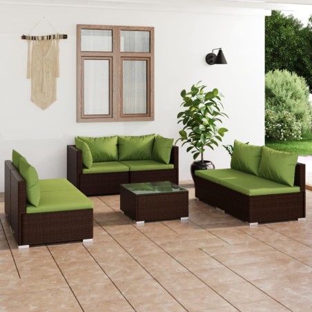 vidaXL Set muebles de jardín 7 piezas y cojines ratán sintético marrón