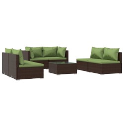 vidaXL Set muebles de jardín 7 piezas y cojines ratán sintético marrón