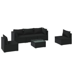 vidaXL Set de muebles de jardín 6 pzas y cojines ratán sintético negro