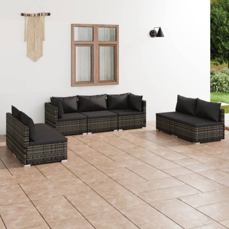 vidaXL Set de muebles de jardín 7 pzas y cojines ratán sintético gris