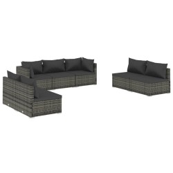 vidaXL Set de muebles de jardín 7 pzas y cojines ratán sintético gris