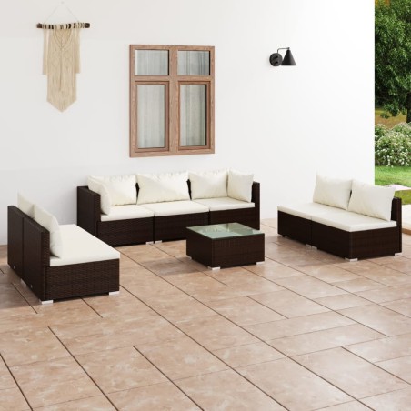 vidaXL Set muebles de jardín 8 piezas y cojines ratán sintético marrón