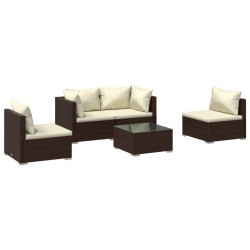 vidaXL Set muebles de jardín 5 piezas y cojines ratán sintético marrón
