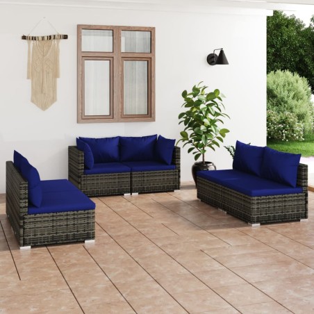 vidaXL Set de muebles de jardín 6 pzas y cojines ratán sintético gris