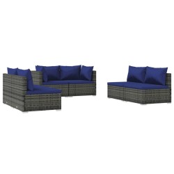 vidaXL Set de muebles de jardín 6 pzas y cojines ratán sintético gris