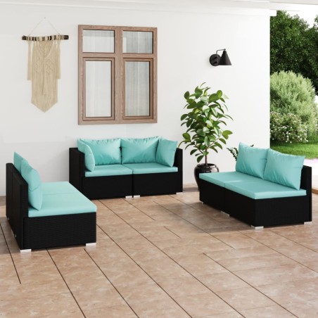 vidaXL Set de muebles de jardín 6 pzas y cojines ratán sintético negro
