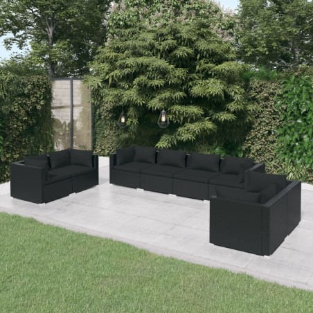 vidaXL Set de muebles de jardín 8 pzas y cojines ratán sintético negro