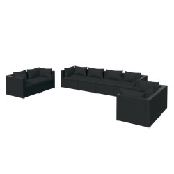 vidaXL Set de muebles de jardín 8 pzas y cojines ratán sintético negro