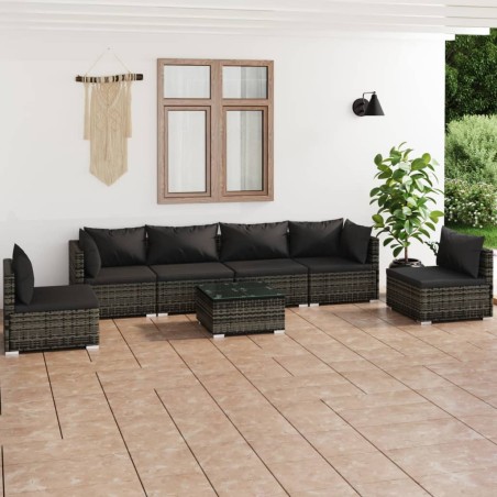vidaXL Set de muebles de jardín 7 pzas y cojines ratán sintético gris