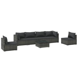 vidaXL Set de muebles de jardín 7 pzas y cojines ratán sintético gris