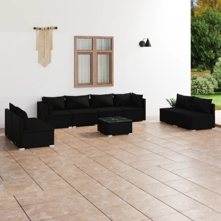 vidaXL Set de muebles de jardín 9 pzas y cojines ratán sintético negro