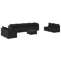 vidaXL Set de muebles de jardín 9 pzas y cojines ratán sintético negro