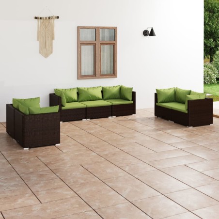 vidaXL Set muebles de jardín 7 piezas y cojines ratán sintético marrón