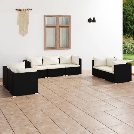 vidaXL Set de muebles de jardín 7 pzas y cojines ratán sintético negro