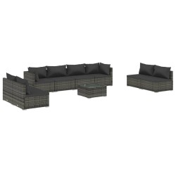 vidaXL Set de muebles de jardín 9 pzas y cojines ratán sintético gris