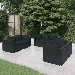 vidaXL Set de muebles de jardín 6 pzas y cojines ratán sintético negro
