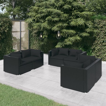 vidaXL Set de muebles de jardín 6 pzas y cojines ratán sintético negro