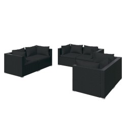 vidaXL Set de muebles de jardín 6 pzas y cojines ratán sintético negro