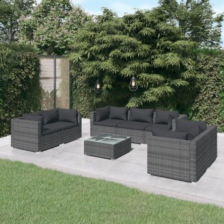 vidaXL Set de muebles de jardín 8 pzas y cojines ratán sintético gris