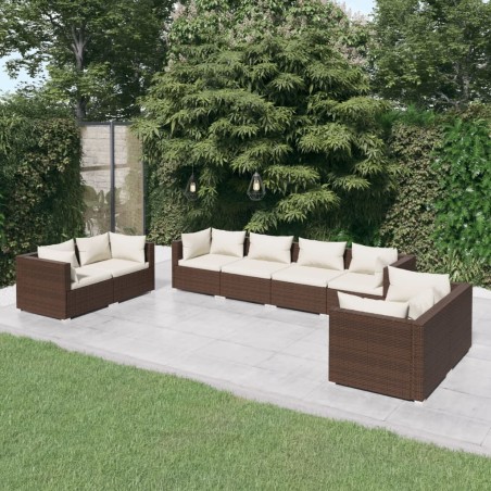 vidaXL Set muebles de jardín 8 piezas y cojines ratán sintético marrón