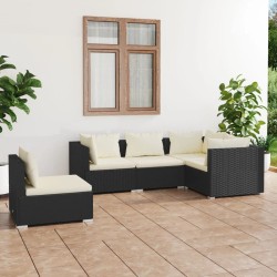 vidaXL Set de muebles de jardín 5 pzas y cojines ratán sintético negro