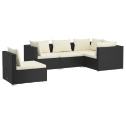 vidaXL Set de muebles de jardín 5 pzas y cojines ratán sintético negro