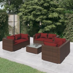 vidaXL Set muebles de jardín 7 piezas y cojines ratán sintético marrón