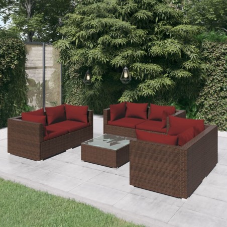 vidaXL Set muebles de jardín 7 piezas y cojines ratán sintético marrón