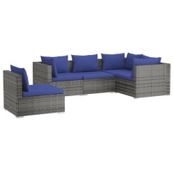 vidaXL Set de sofás de jardín 5 piezas y cojines ratán sintético gris