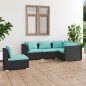 vidaXL Set de muebles de jardín 5 pzas y cojines ratán sintético negro vidaXL Set de muebles de jardín 5 pzas y cojines ratán sintético negro