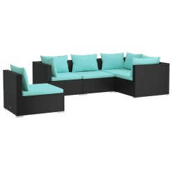 vidaXL Set de muebles de jardín 5 pzas y cojines ratán sintético negro