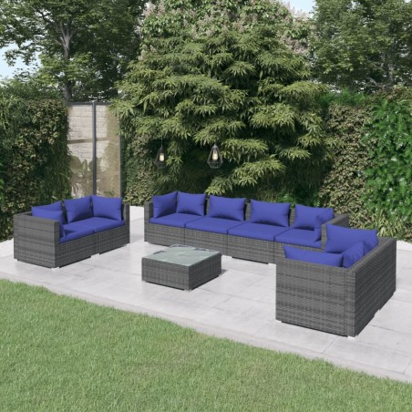 vidaXL Set de muebles de jardín 9 pzas y cojines ratán sintético gris