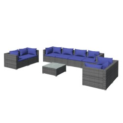 vidaXL Set de muebles de jardín 9 pzas y cojines ratán sintético gris