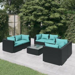 vidaXL Set de muebles de jardín 7 pzas y cojines ratán sintético negro