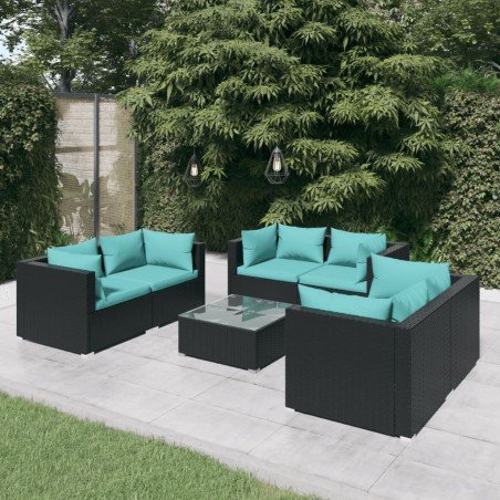vidaXL Set de muebles de jardín 7 pzas y cojines ratán sintético negro