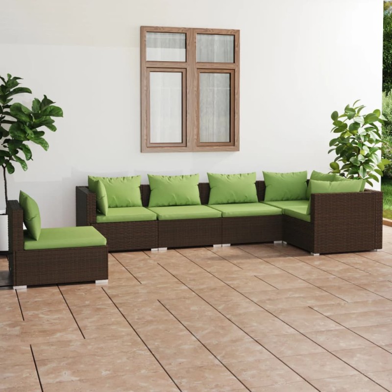 vidaXL Set muebles de jardín 6 piezas y cojines ratán sintético marrón vidaXL Set muebles de jardín 6 piezas y cojines ratán sintético marrón