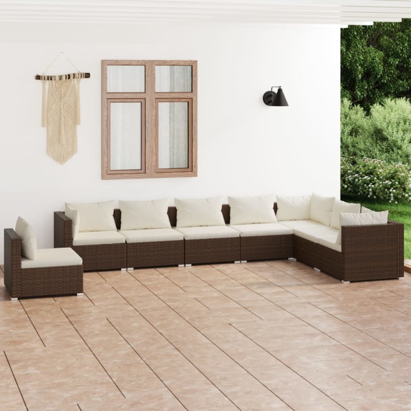 vidaXL Set muebles de jardín 8 piezas y cojines ratán sintético marrón vidaXL Set muebles de jardín 8 piezas y cojines ratán sintético marrón