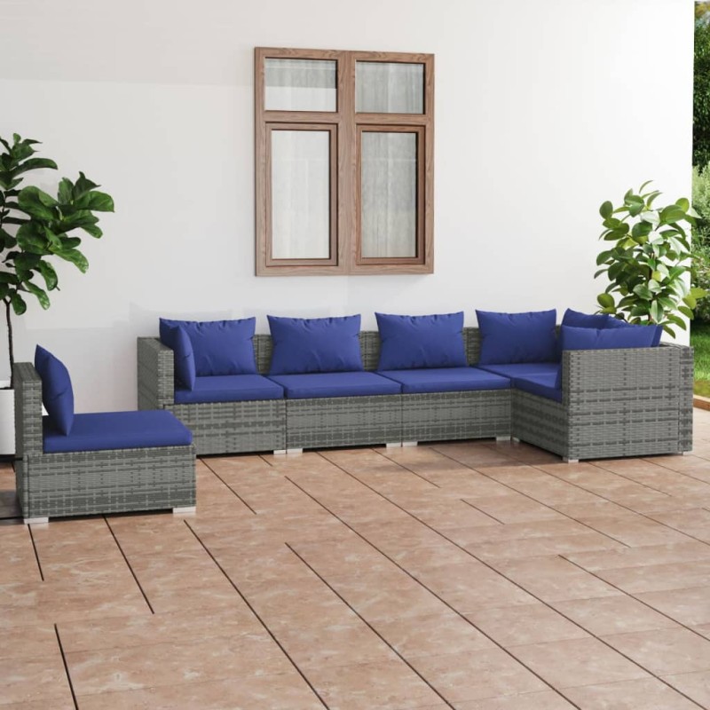vidaXL Set de sofás de jardín 6 piezas y cojines ratán sintético gris vidaXL Set de sofás de jardín 6 piezas y cojines ratán sintético gris