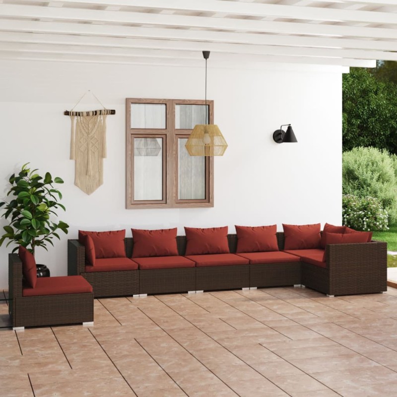 vidaXL Set muebles de jardín 7 piezas y cojines ratán sintético marrón vidaXL Set muebles de jardín 7 piezas y cojines ratán sintético marrón
