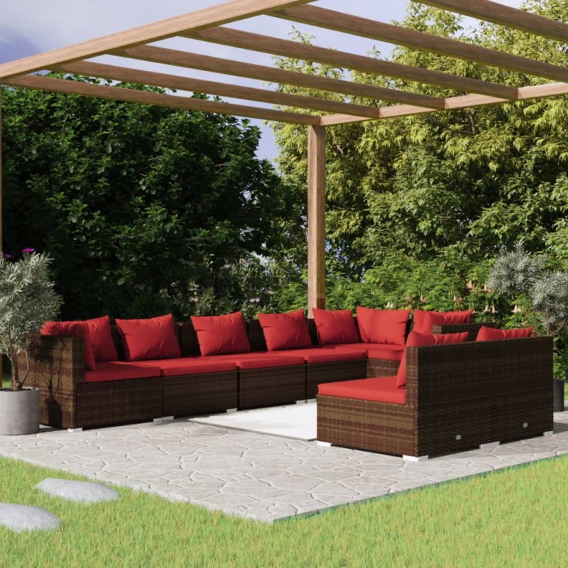 vidaXL Set sofás de jardín 8 piezas y cojines ratán sintético marrón vidaXL Set sofás de jardín 8 piezas y cojines ratán sintético marrón