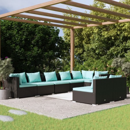 vidaXL Set de muebles de jardín 8 pzas y cojines ratán sintético negro