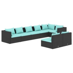 vidaXL Set de muebles de jardín 8 pzas y cojines ratán sintético negro
