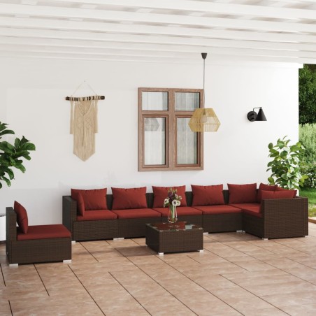 vidaXL Set sofás de jardín 8 piezas y cojines ratán sintético marrón