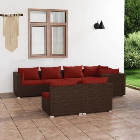 vidaXL Set muebles de jardín 7 piezas y cojines ratán sintético marrón