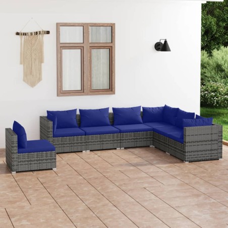 vidaXL Set de sofás de jardín 7 piezas y cojines ratán sintético gris