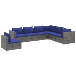vidaXL Set de sofás de jardín 7 piezas y cojines ratán sintético gris